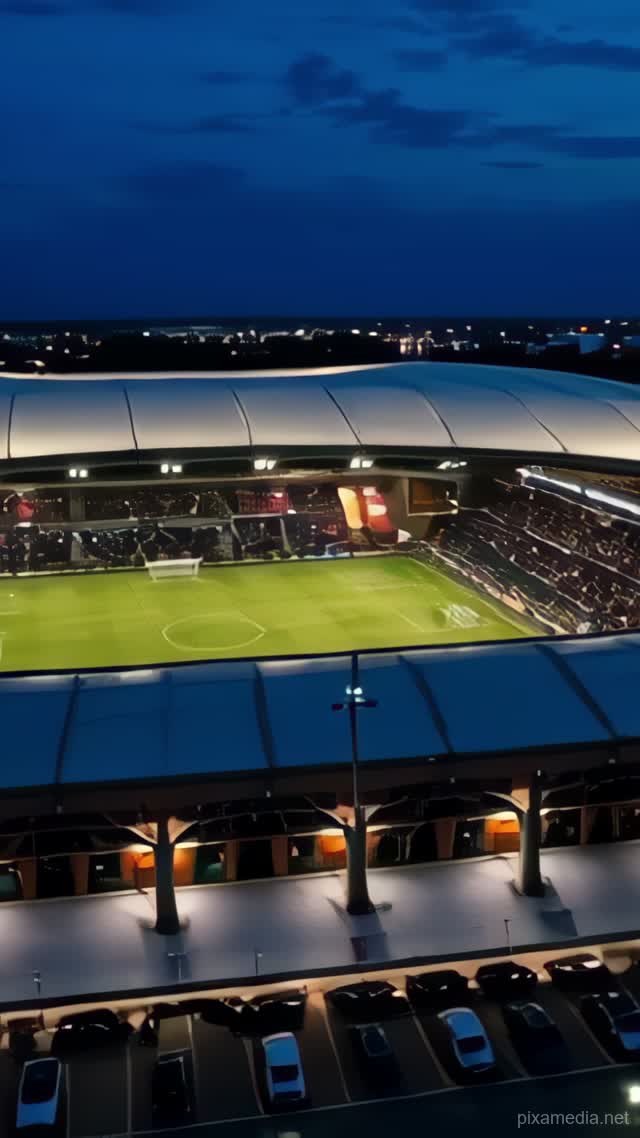 Stadium Twilight From Above - Drone & Aerial AI stock